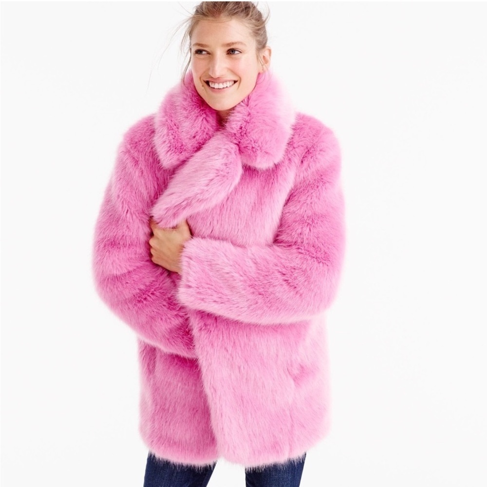 J.Crew Collection faux fur coat in hibiscus size XS S